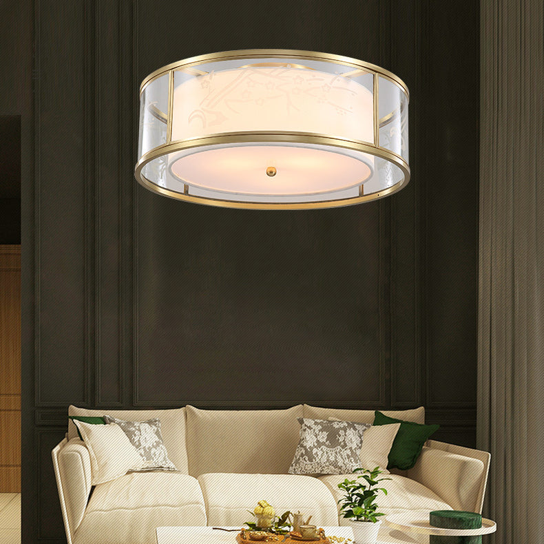 Modern Luxury Acrylic And Fabric Double Layer Cylindrical 3/4-Light Flush Mount Light