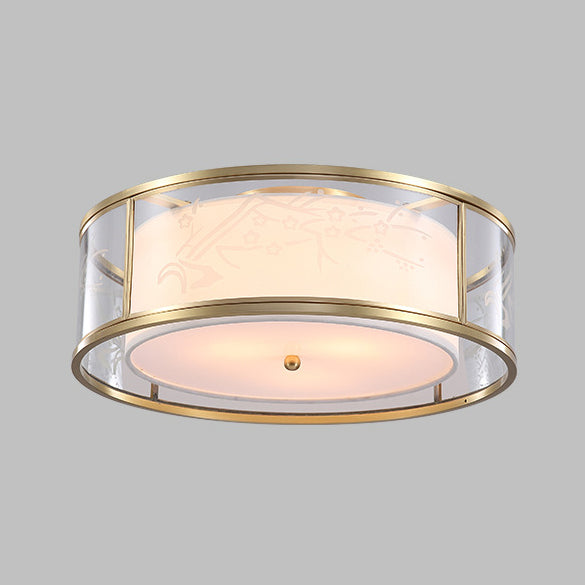 Modern Luxury Acrylic And Fabric Double Layer Cylindrical 3/4-Light Flush Mount Light