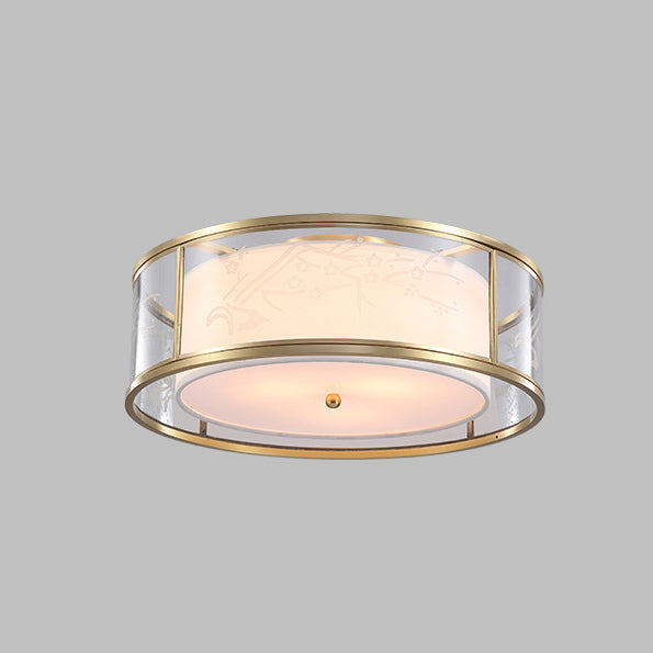 Modern Luxury Acrylic And Fabric Double Layer Cylindrical 3/4-Light Flush Mount Light