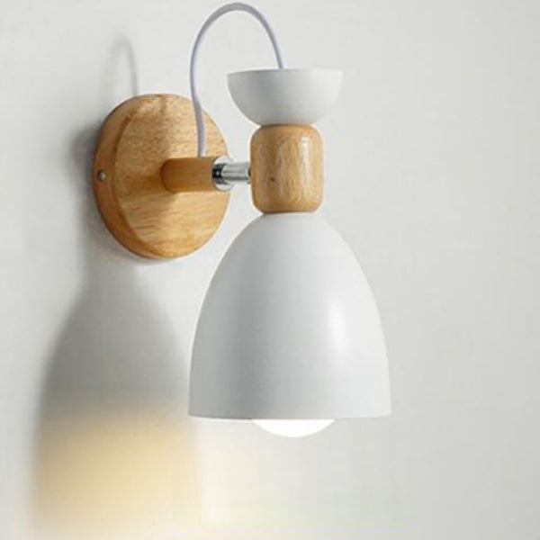 Nordic Macaron Iron Solid Wood Base 1-Light Wall Sconce Lamp