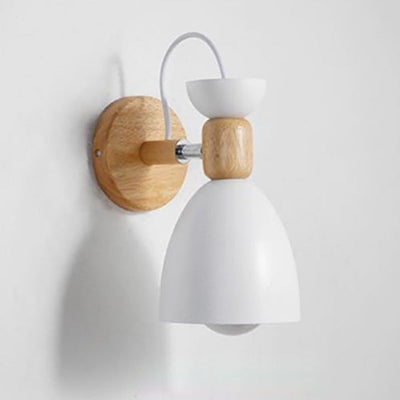 Nordic Macaron Iron Solid Wood Base 1-Light Wall Sconce Lamp