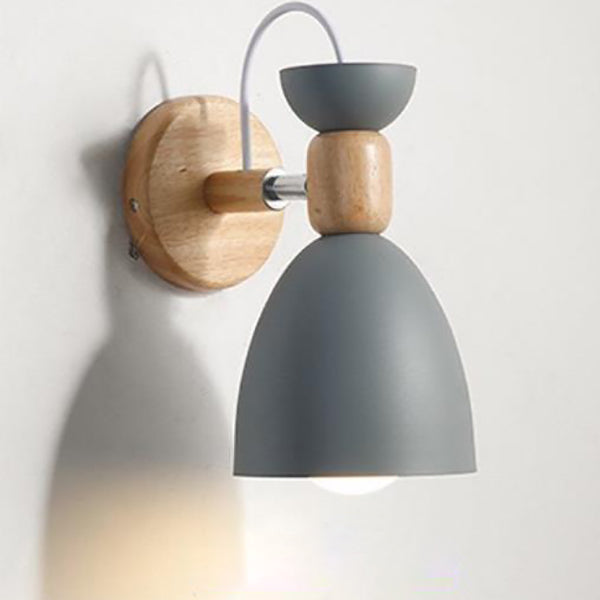 Nordic Macaron Iron Solid Wood Base 1-Light Wall Sconce Lamp