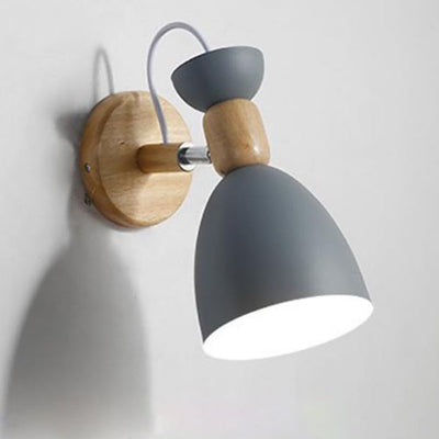 Nordic Macaron Iron Solid Wood Base 1-Light Wall Sconce Lamp