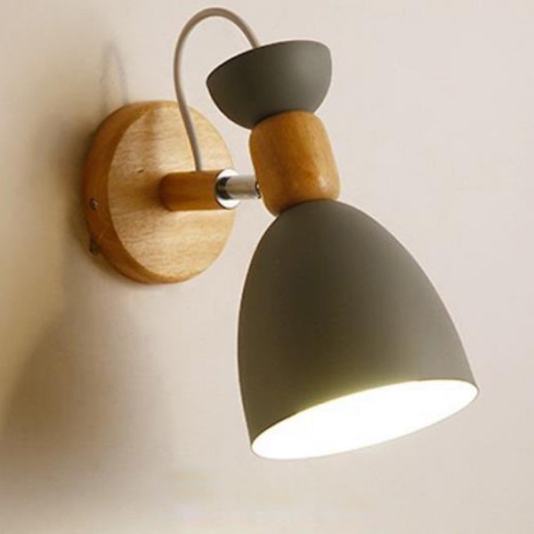 Nordic Macaron Iron Solid Wood Base 1-Light Wall Sconce Lamp