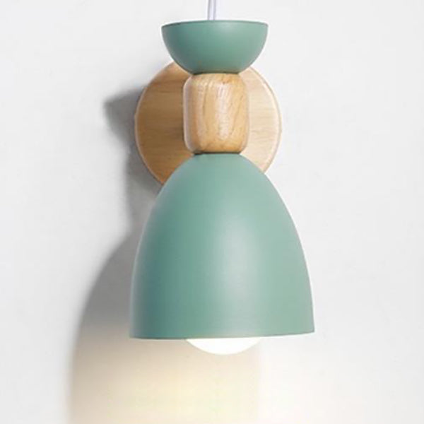 Nordic Macaron Iron Solid Wood Base 1-Light Wall Sconce Lamp