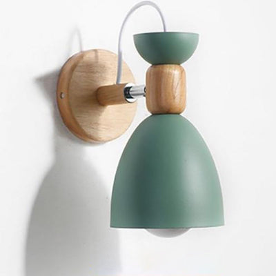 Nordic Macaron Iron Solid Wood Base 1-Light Wall Sconce Lamp