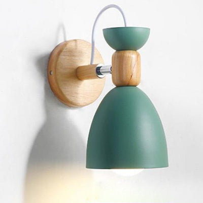 Nordic Macaron Iron Solid Wood Base 1-Light Wall Sconce Lamp