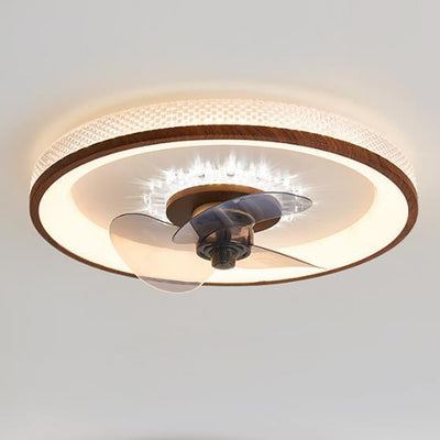 Nordic Minimalist Round  Acrylic Wood Grain LED Flush Mount Ceiling Fan Light