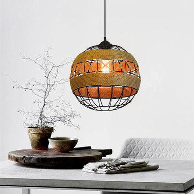 Retro Hemp Rope Iron Globe 1-Light  Pendant Light