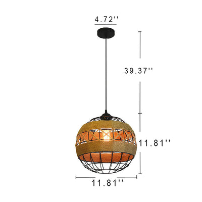 Retro Hanfseil Eisenkugel 1-Licht Pendelleuchte 