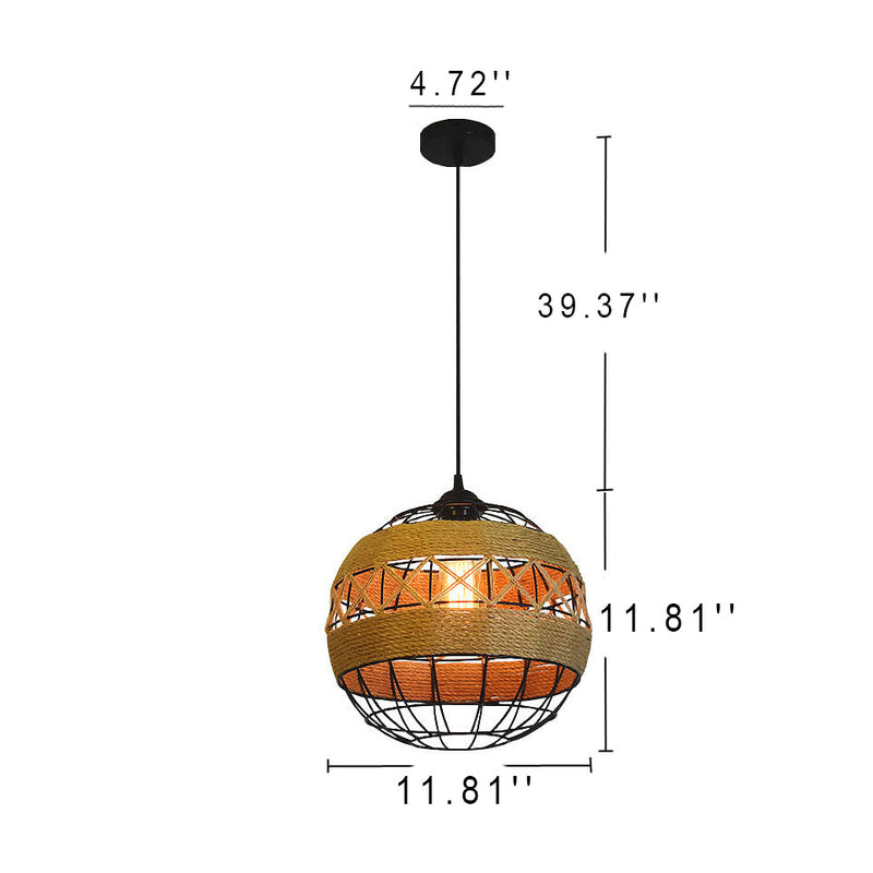 Retro Hanfseil Eisenkugel 1-Licht Pendelleuchte 