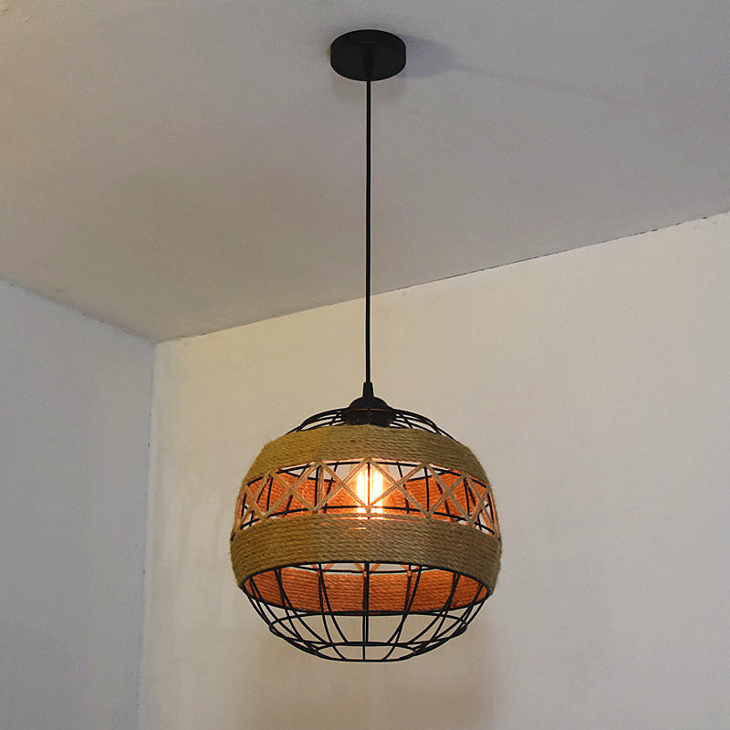 Retro Hemp Rope Iron Globe 1-Light  Pendant Light