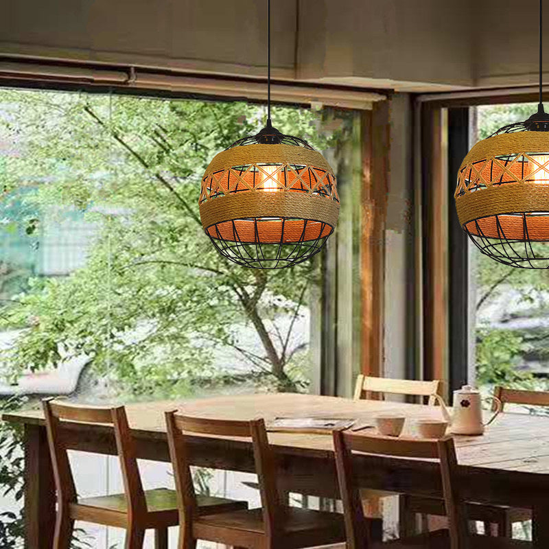 Retro Hemp Rope Iron Globe 1-Light  Pendant Light