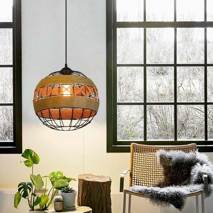 Retro Hemp Rope Iron Globe 1-Light  Pendant Light