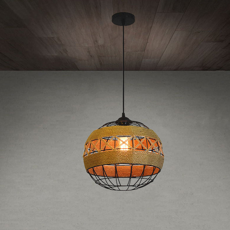 Retro Hemp Rope Iron Globe 1-Light  Pendant Light