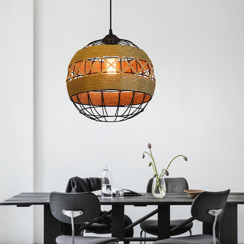 Retro Hemp Rope Iron Globe 1-Light  Pendant Light