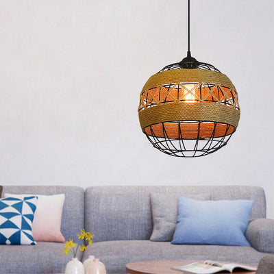 Retro Hemp Rope Iron Globe 1-Light  Pendant Light