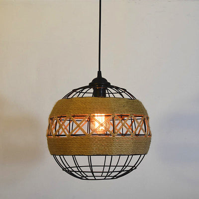 Retro Hemp Rope Iron Globe 1-Light  Pendant Light