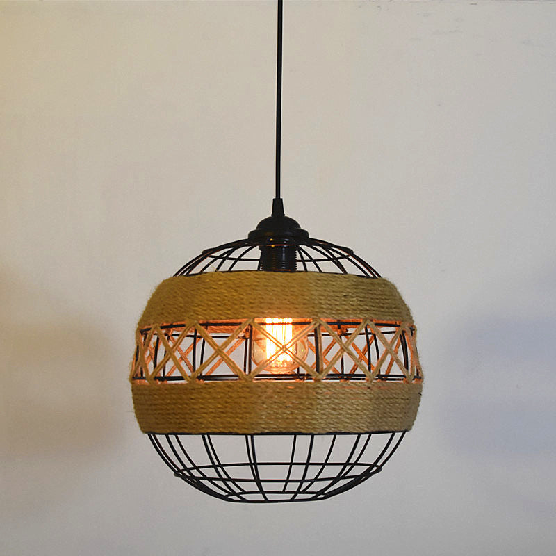 Retro Hemp Rope Iron Globe 1-Light  Pendant Light