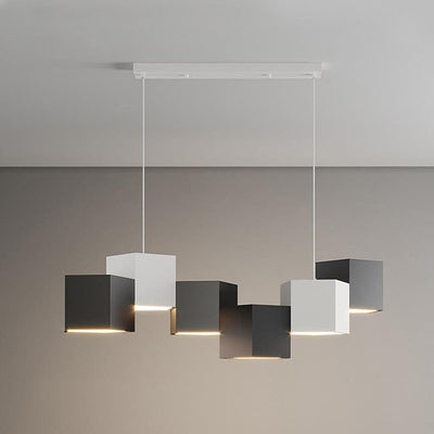 Modern Creative Square Geometric Iron LED Macaron Chandelier