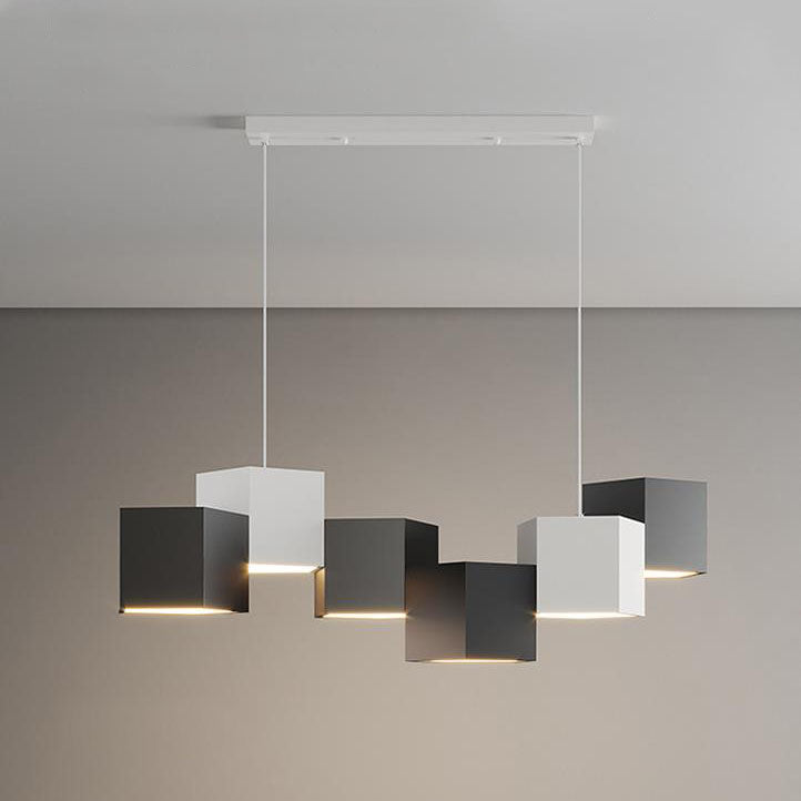 Modern Creative Square Geometric Iron LED Macaron Chandelier