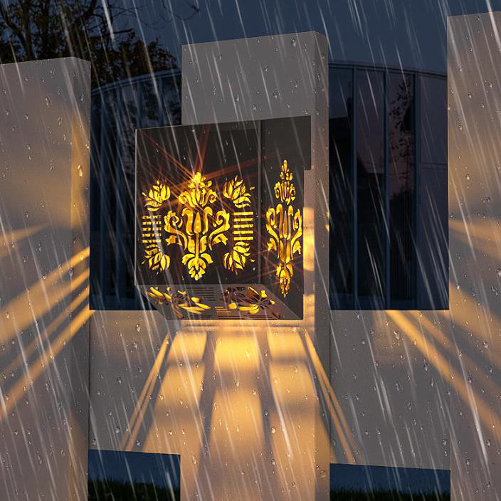 Solar Garden LED Hollow Square Outdoor Fence Wall Sconce Lamp