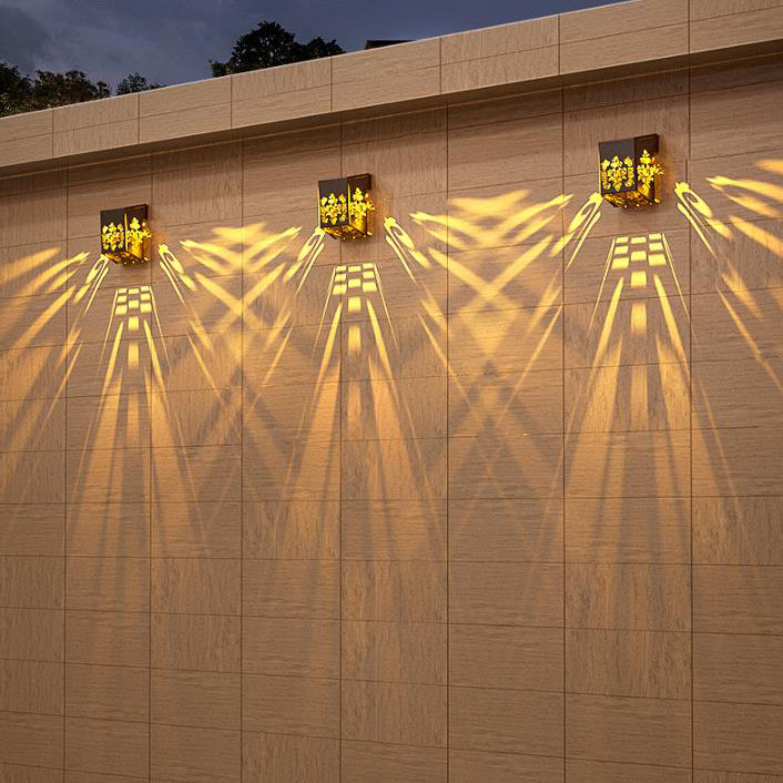 Solar Garden LED Hollow Square Outdoor Fence Wall Sconce Lamp