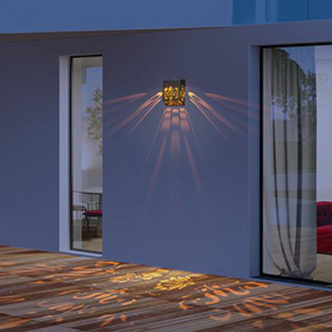 Solar Garden LED Hollow Square Outdoor Fence Wall Sconce Lamp