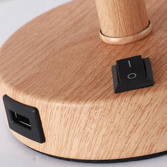 Moderne Tischlampe mit Holzmaserung Stoffschirm 1-Licht 
