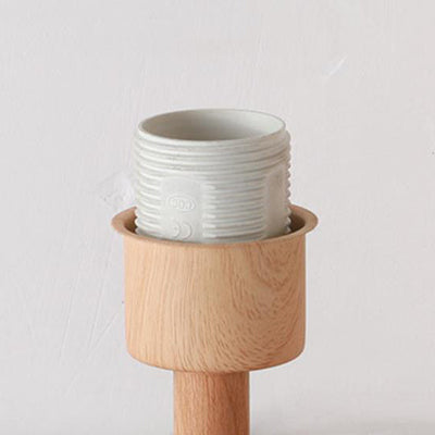Moderne Tischlampe mit Holzmaserung Stoffschirm 1-Licht 