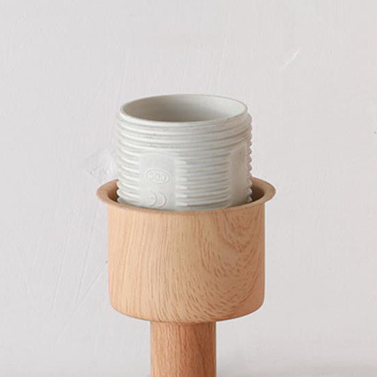 Moderne Tischlampe mit Holzmaserung Stoffschirm 1-Licht 