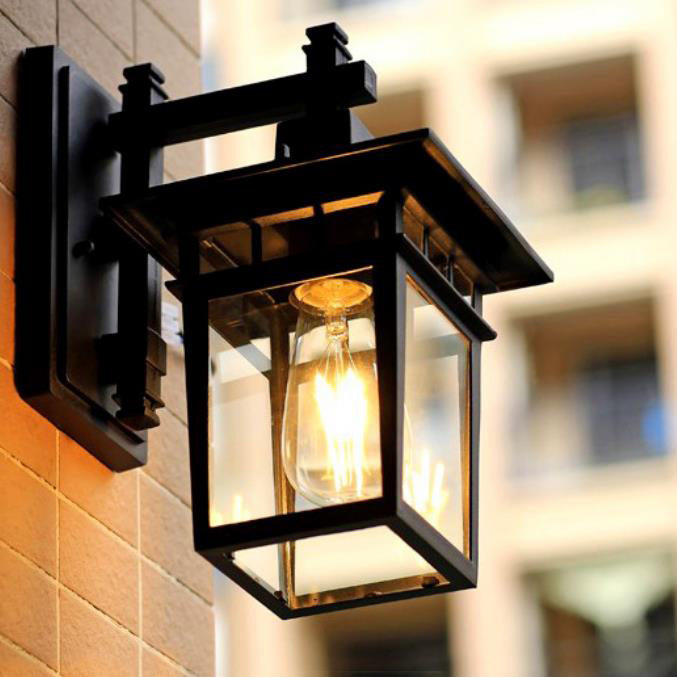 Retro Industrial Square Cage Outdoor Waterproof Wall Sconce Lamp