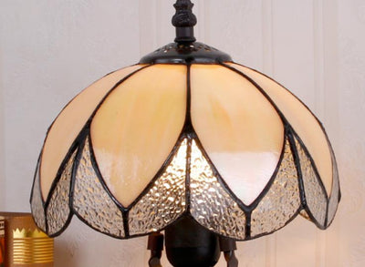 Vintage Tiffany Lotus Petals Buntglas Kuppel 1-Licht Tischlampe 
