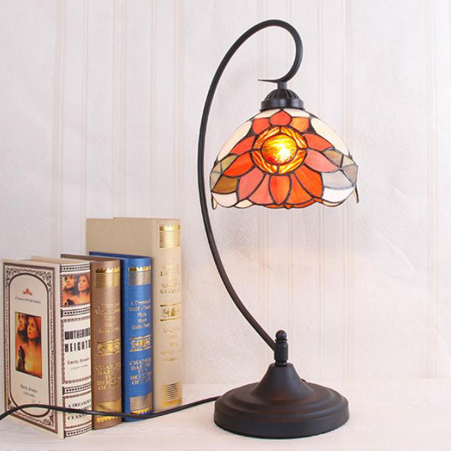 Pantalla de cúpula de vidrio teñido de girasol rústico Tiffany Lámpara de mesa de 1 luz 