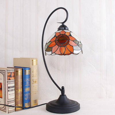 Pantalla de cúpula de vidrio teñido de girasol rústico Tiffany Lámpara de mesa de 1 luz 