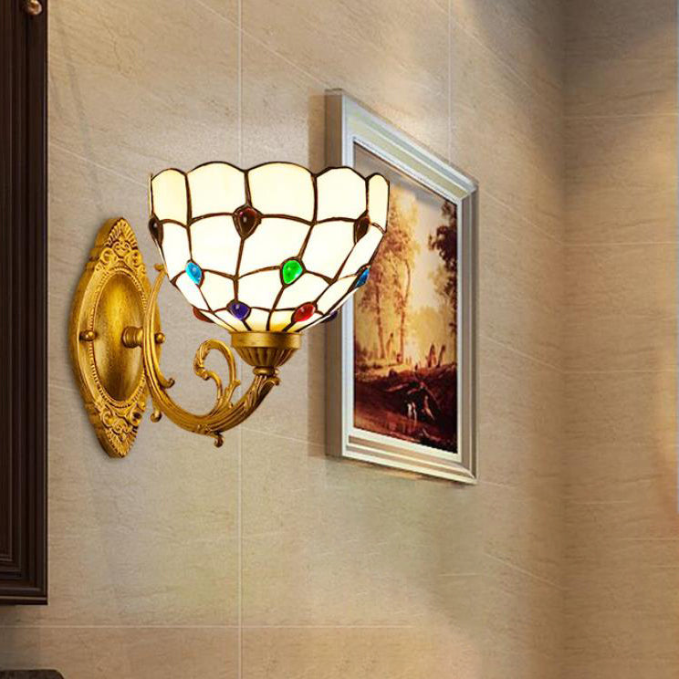 Tiffany European Gemstone Stained Glass Bowl 1-Light Wall Sconce Lamp
