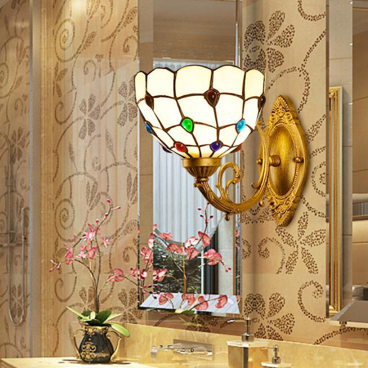 Tiffany European Gemstone Stained Glass Bowl 1-Light Wall Sconce Lamp