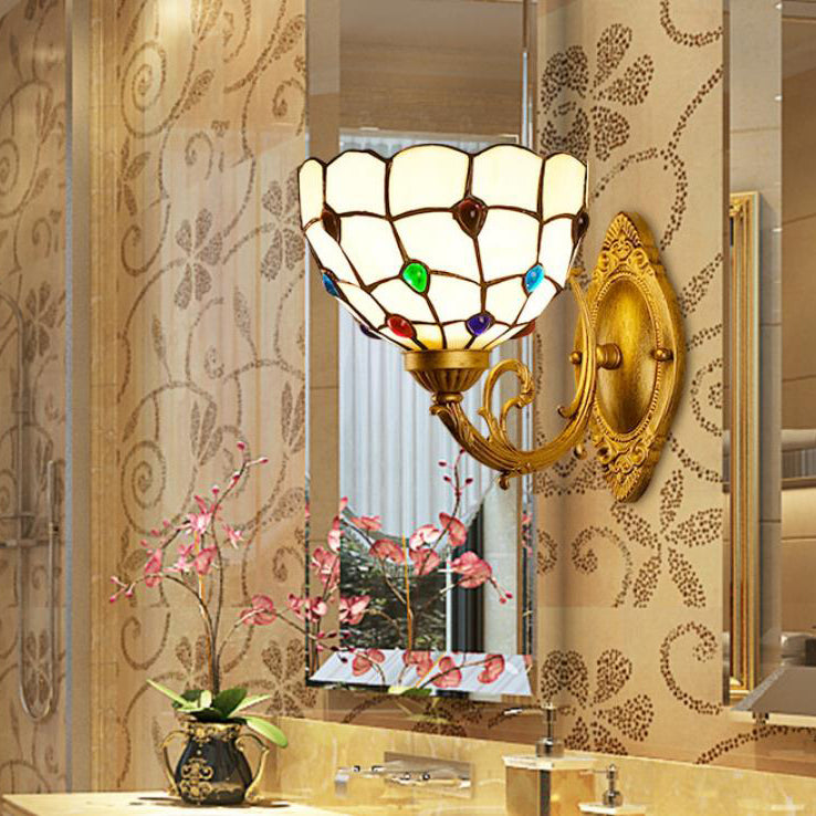 Tiffany European Gemstone Stained Glass Bowl Wandleuchte mit 1 Leuchte 