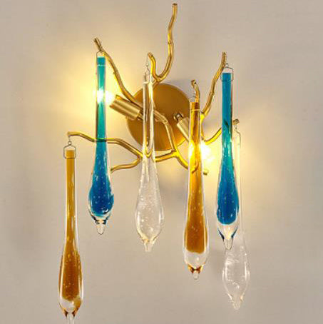 Lámpara Aplique de Pared de 2 Luces con Rama de Cristal Colorido Moderno 