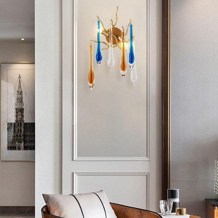 Lámpara Aplique de Pared de 2 Luces con Rama de Cristal Colorido Moderno 