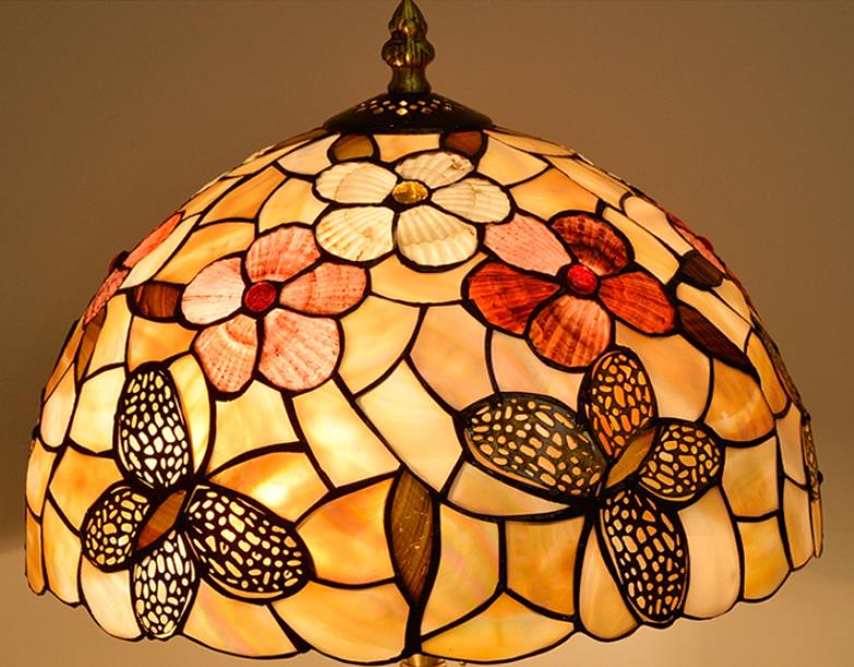 Tiffany Vintage Floral Stained Glass Swan 2-Light Table Lamp