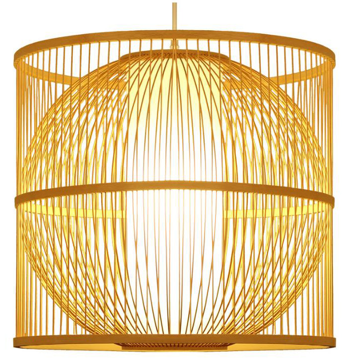 Lustre suspendu moderne chinois en bambou tressé carré rond à 1 lumière 