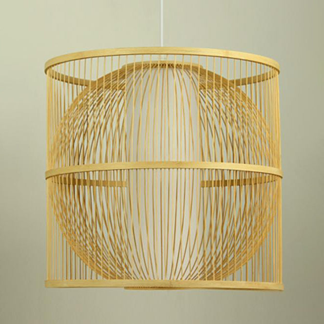 Lustre suspendu moderne chinois en bambou tressé carré rond à 1 lumière 