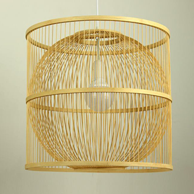 Lustre suspendu moderne chinois en bambou tressé carré rond à 1 lumière 
