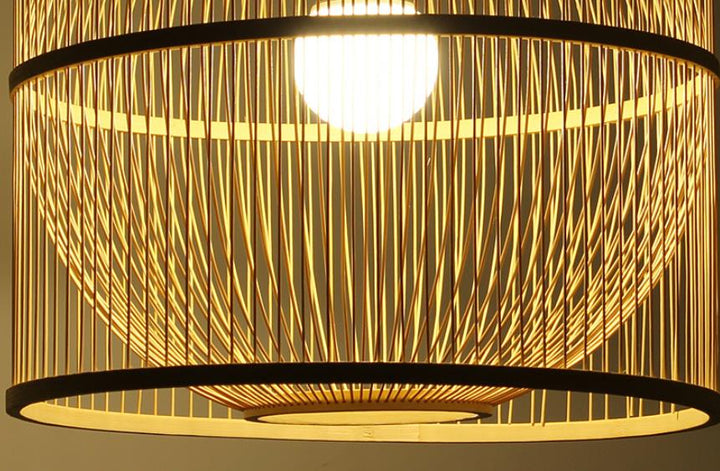 Moderne Chinesische Bambusweberei Quadrat Rund 1-Licht Pendelleuchte 