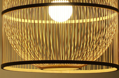 Lustre suspendu moderne chinois en bambou tressé carré rond à 1 lumière 