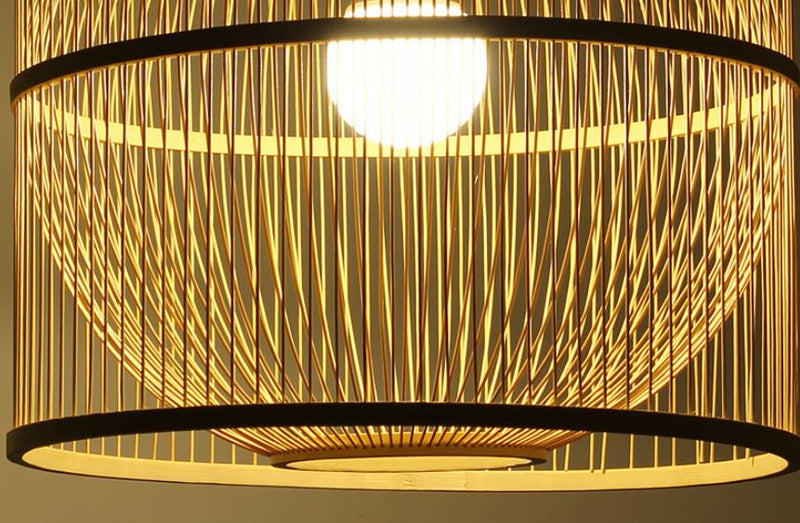 Lustre suspendu moderne chinois en bambou tressé carré rond à 1 lumière 