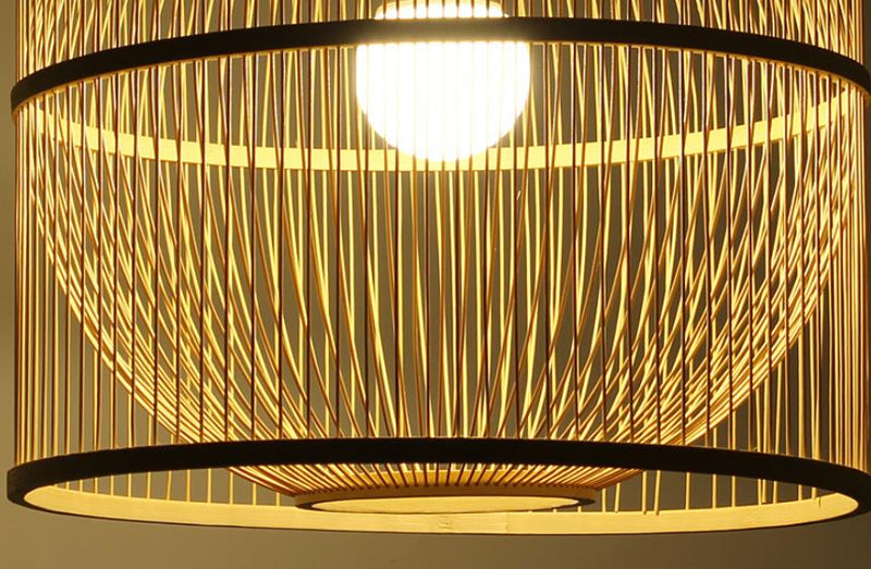 Modern Chinese Bamboo Weaving Square Round 1-Light Pendant Light