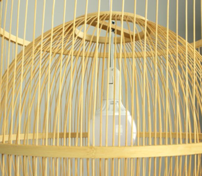 Lustre suspendu moderne chinois en bambou tressé carré rond à 1 lumière 