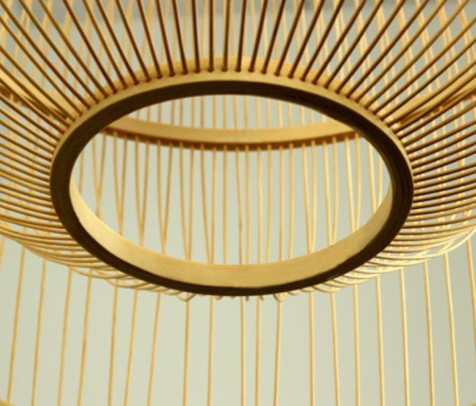 Moderne Chinesische Bambusweberei Quadrat Rund 1-Licht Pendelleuchte 